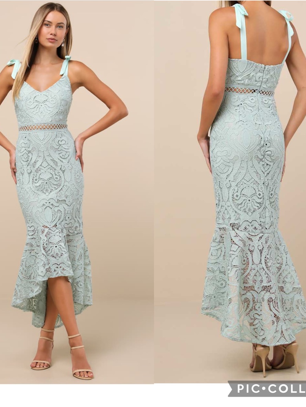 Lulus Won Your Heart Sage Green Lace Tie-Strap High-Low Midi Dress Small NEW